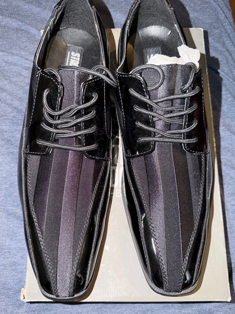 Stacy Adams Black Satin Stripe Lace-Up Dress Oxfords